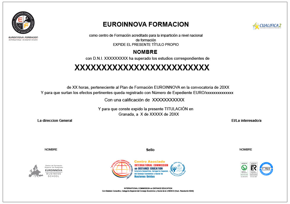 Titulación Expedida por Euroinnova Business School