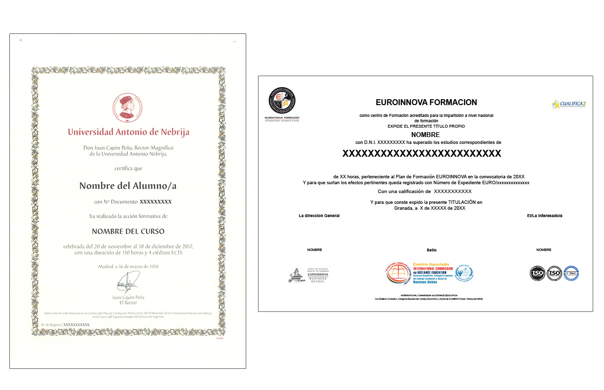 Titulación Avalada por la Universidad Nebrija y Expedida por Euroinnova Business School